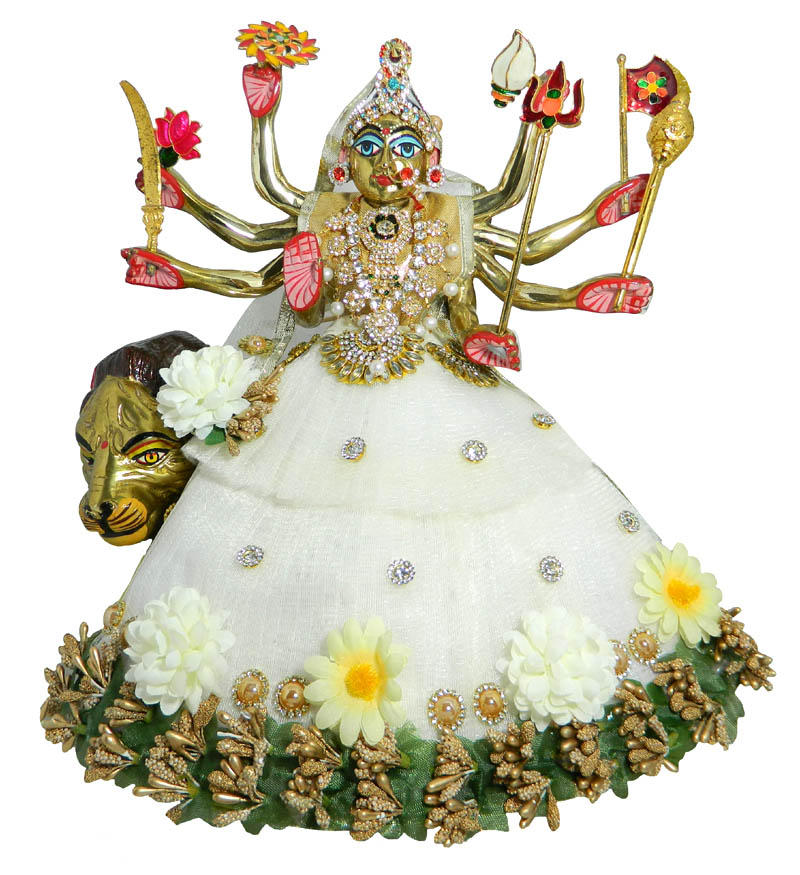 Golden Flower Buds Stone Work Durga Ji Dress