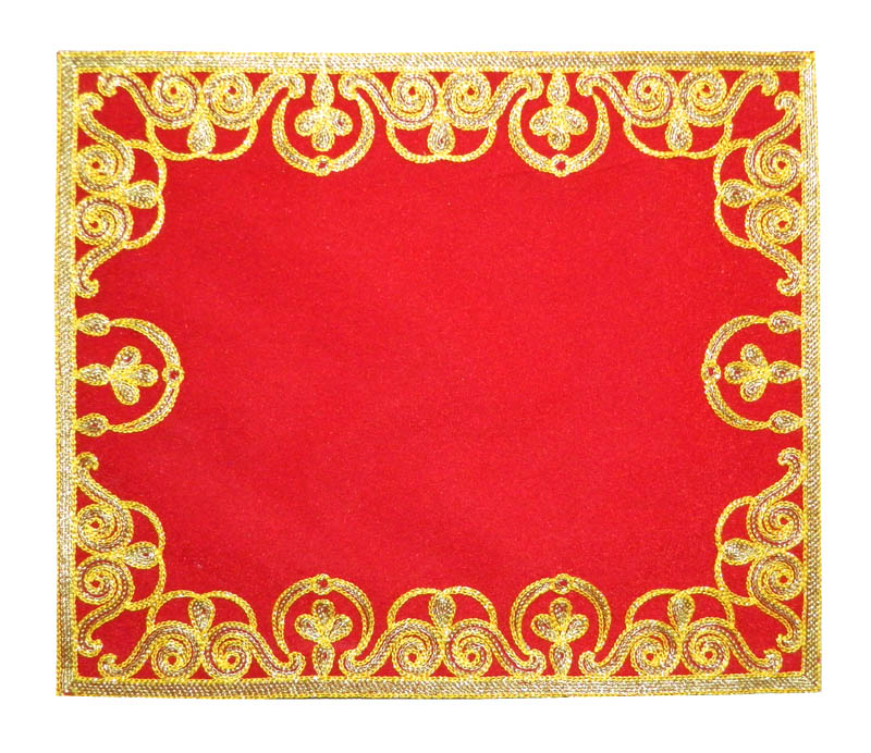 Designer Red Velvet Golden Embroidery Work Pooja Aasan 