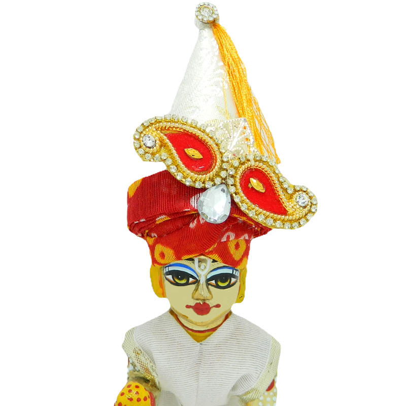 Red & White Stone Patch Work Cone Pagdi