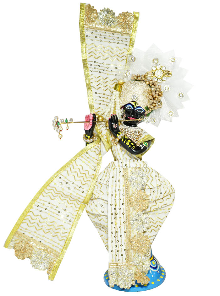 White Golden Gota Patti Lace Krishna Dress