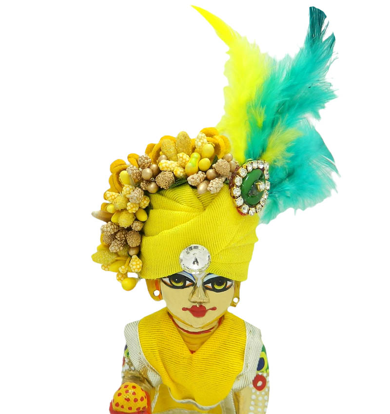 Yellow Green Flower Buds Feather Work Pagdi