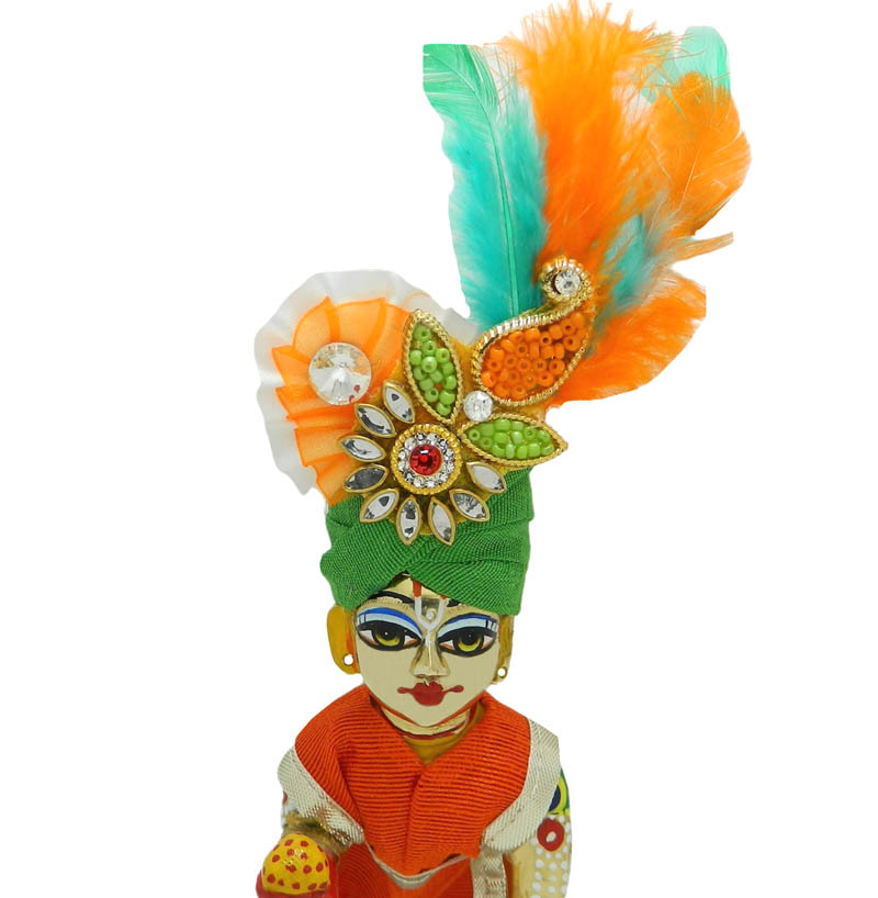 Designer Green & Orange Stone Patch Feather Work Pagdi