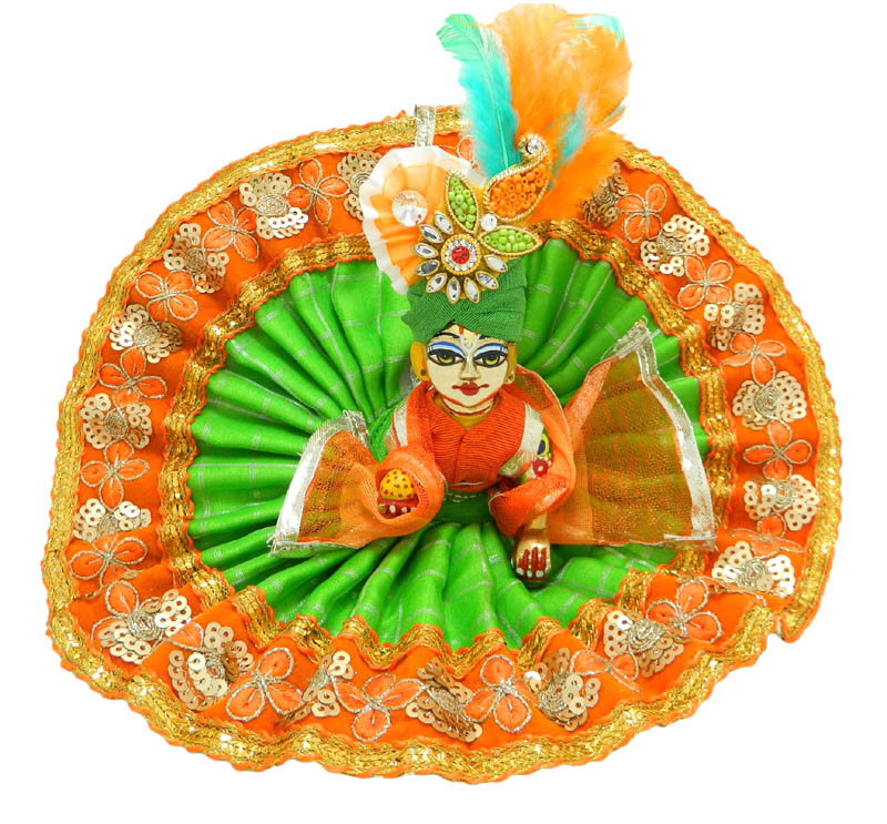 Parrot Green & Orange Embroidery Lace Work Dress