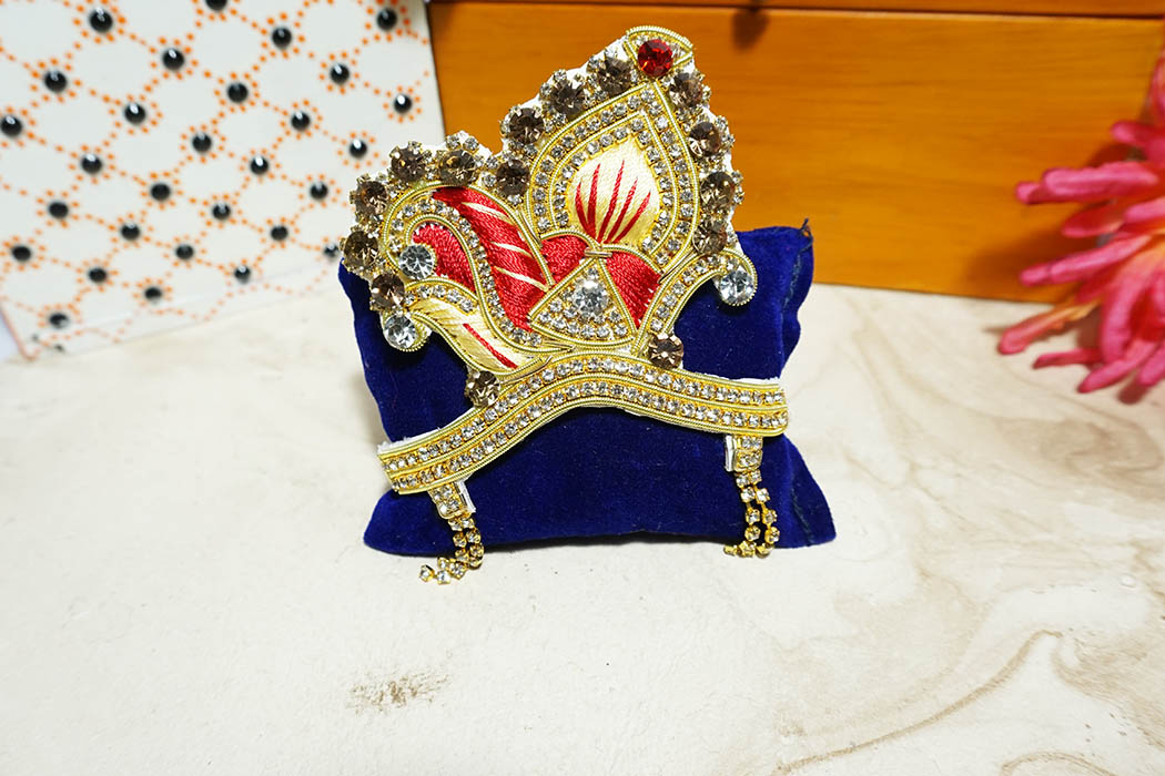 Red & Yellow Hand Work Zardozi Mukut 