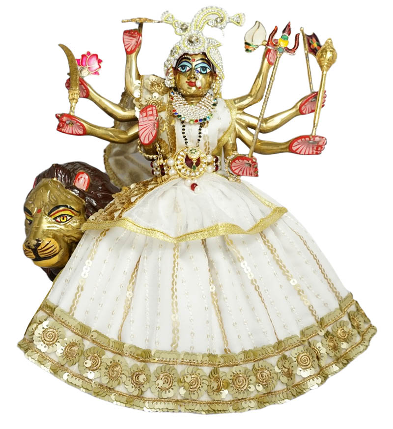 Amfez White Embroidery Lace Work Durga Ji Dress