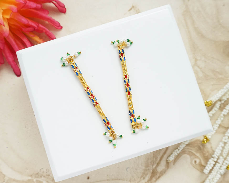 A Pair of Golden Meenakari Pearl Beads Dandiya Set Toys