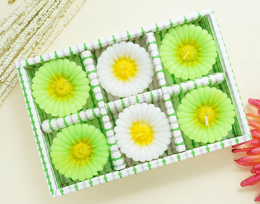 Multi Flower Shape Wax Candle ( pack of 6)