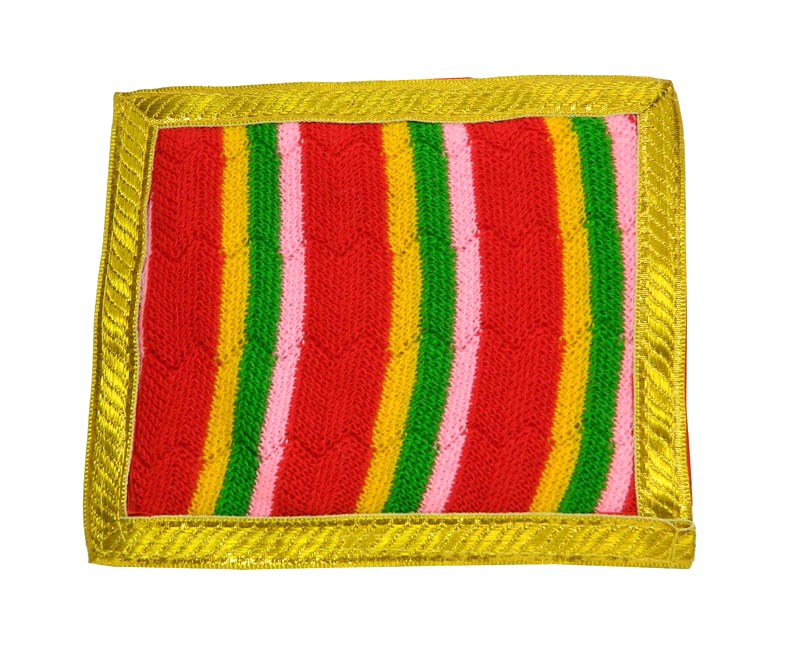 Red Multi Combination Golden Lace Work Blanket