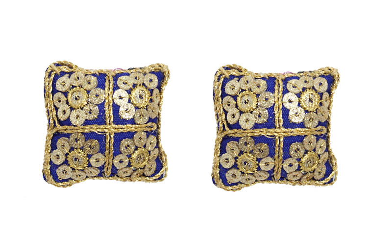A Set of Two Blue Machine Work Cushions