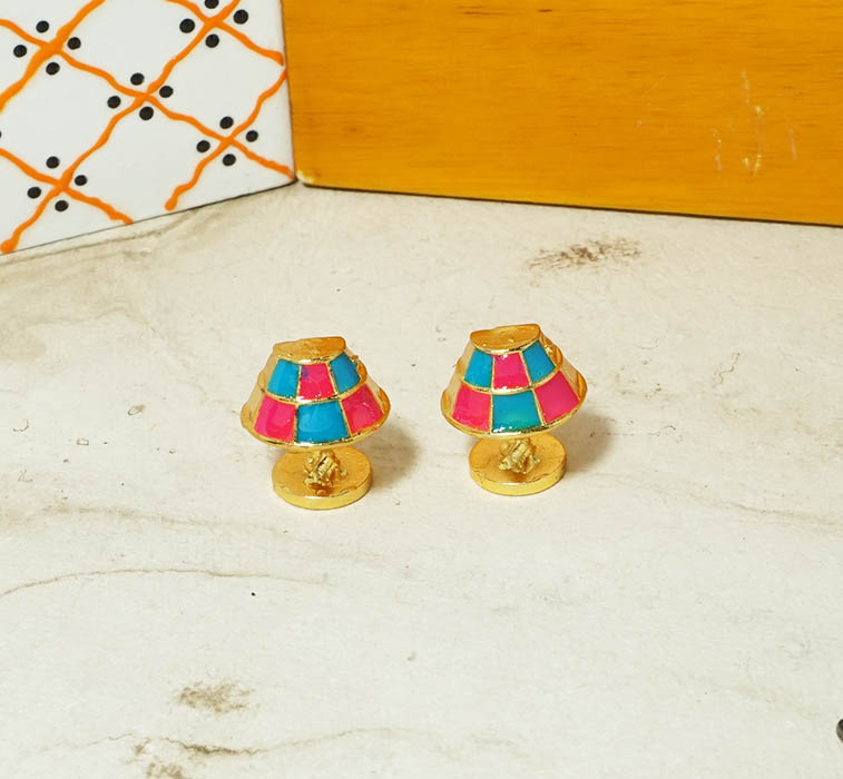 A Set of 2 Golden Multi Meenakari Work Alloy Table Lamp Toy