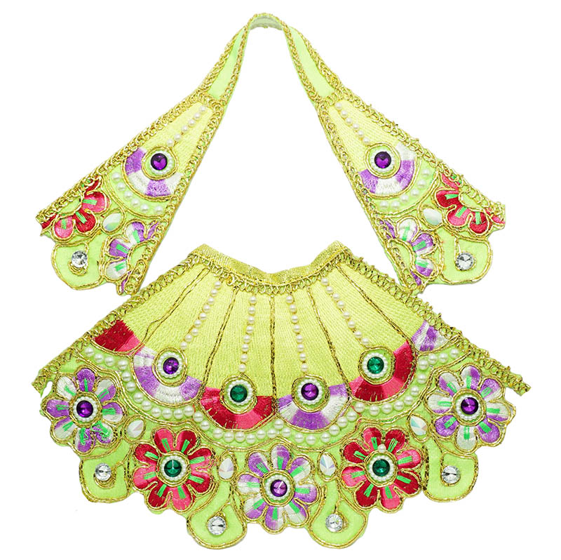 Parrot Green Machine Embroidery Work Lehnga Patka