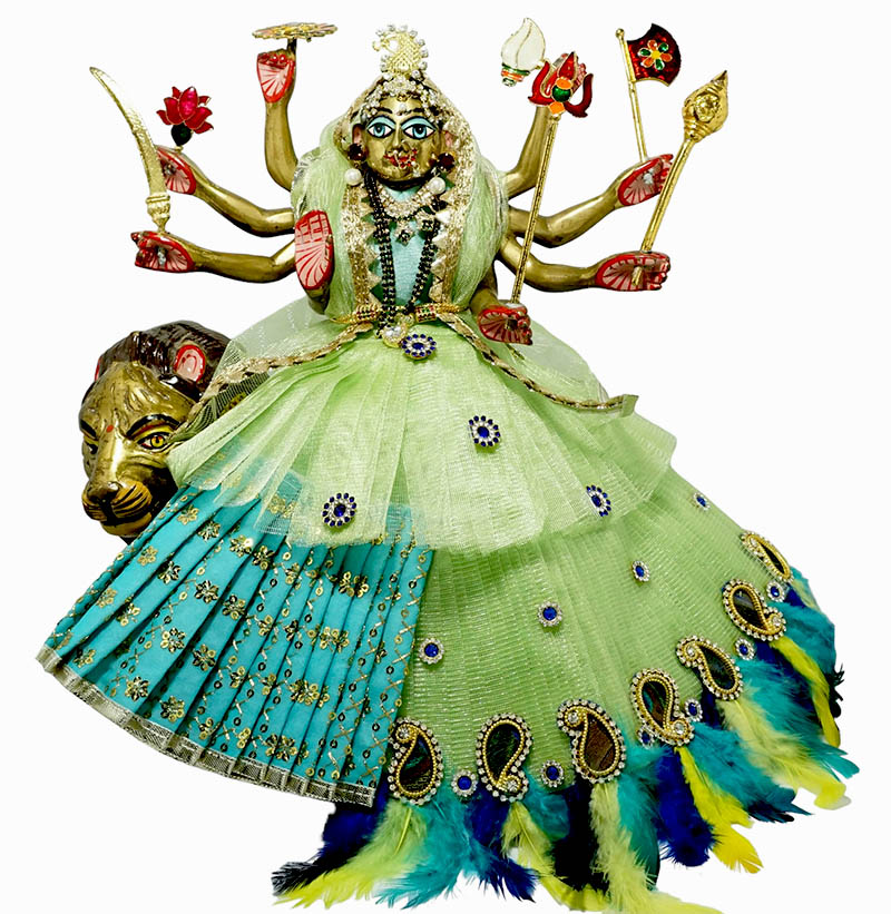 Designer Green & Frozi Feather Patch Work Durga Ji Dress
