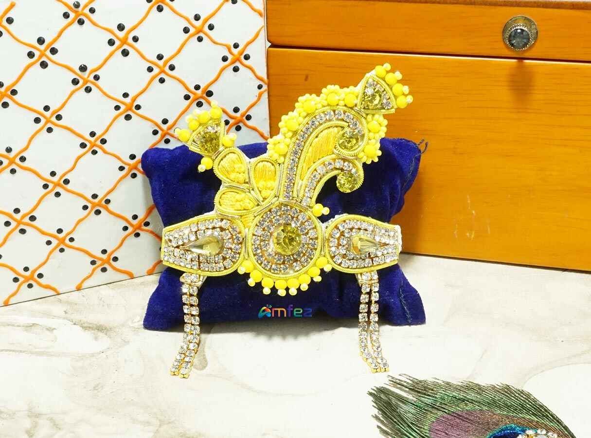 Red Yellow Zardozi Mukut Mala Set