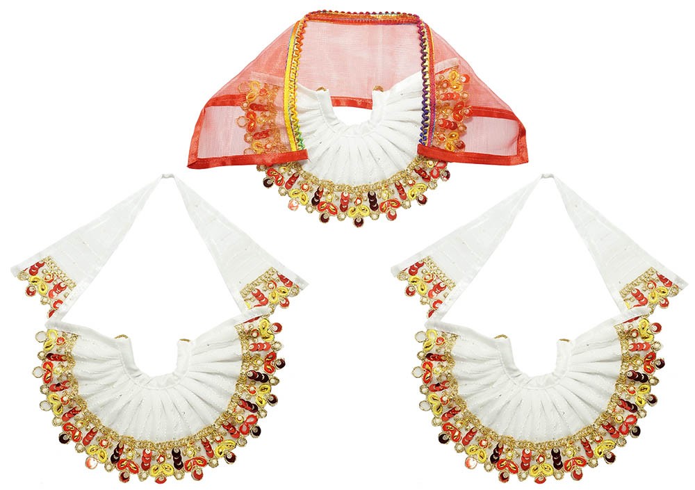 Jagannath Ji Red & White Embroidery Lace Work Dress