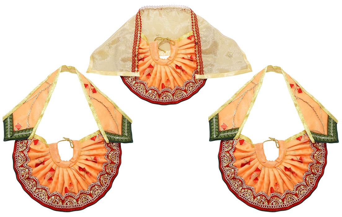 Designer Orange Green Embroidery Lace Work Jagannath Ji Dress