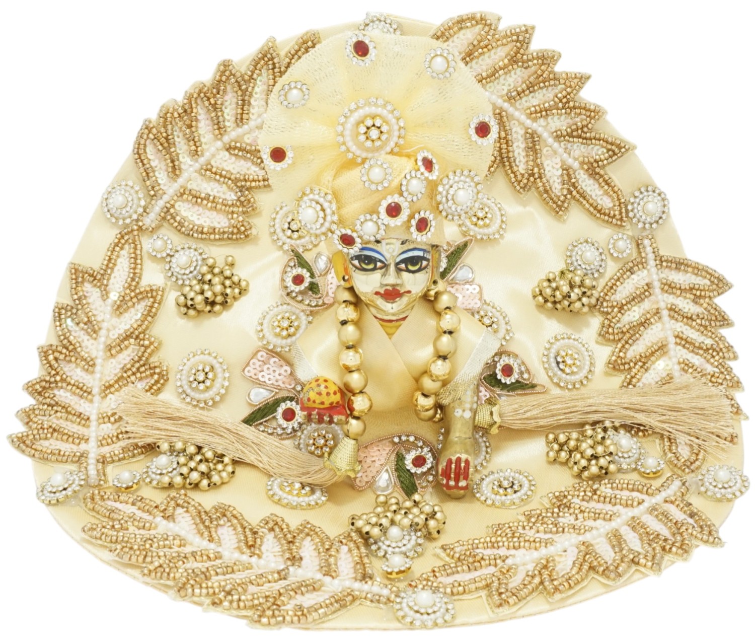 Designer Pink Multi Colour Stone Patch Work Laddu Gopal Pugree