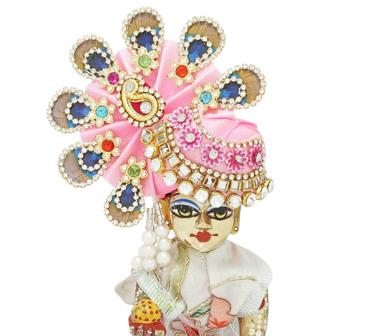Laddu Gopal Pink Stone Kundan Patch Work Pugdi