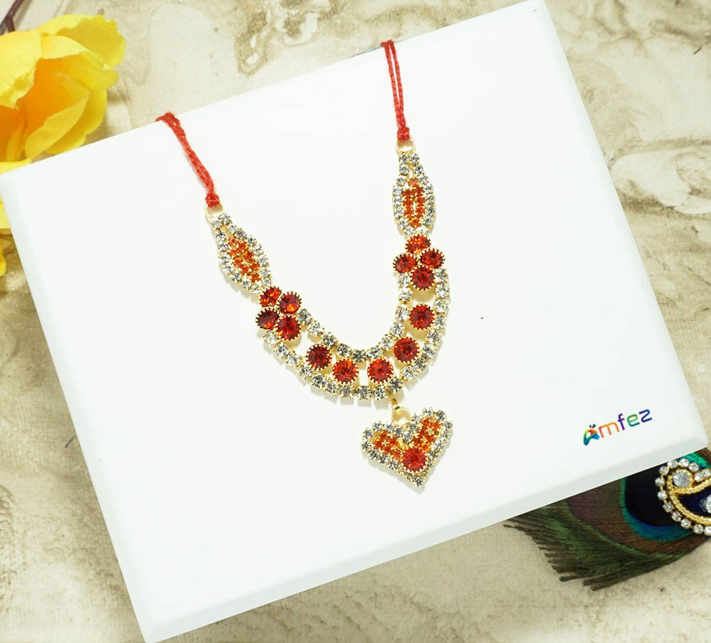 Red/ Orange Stone Work Necklace ( 2.5 Inch )