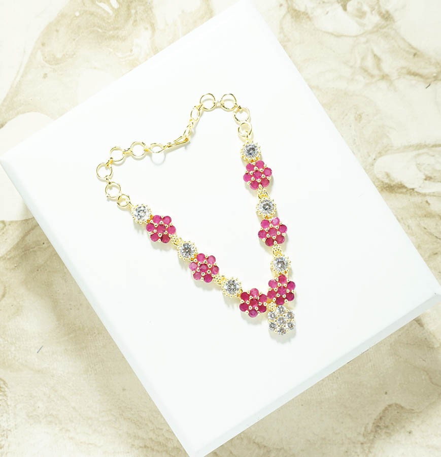 Red & White AD Stone Work Necklace