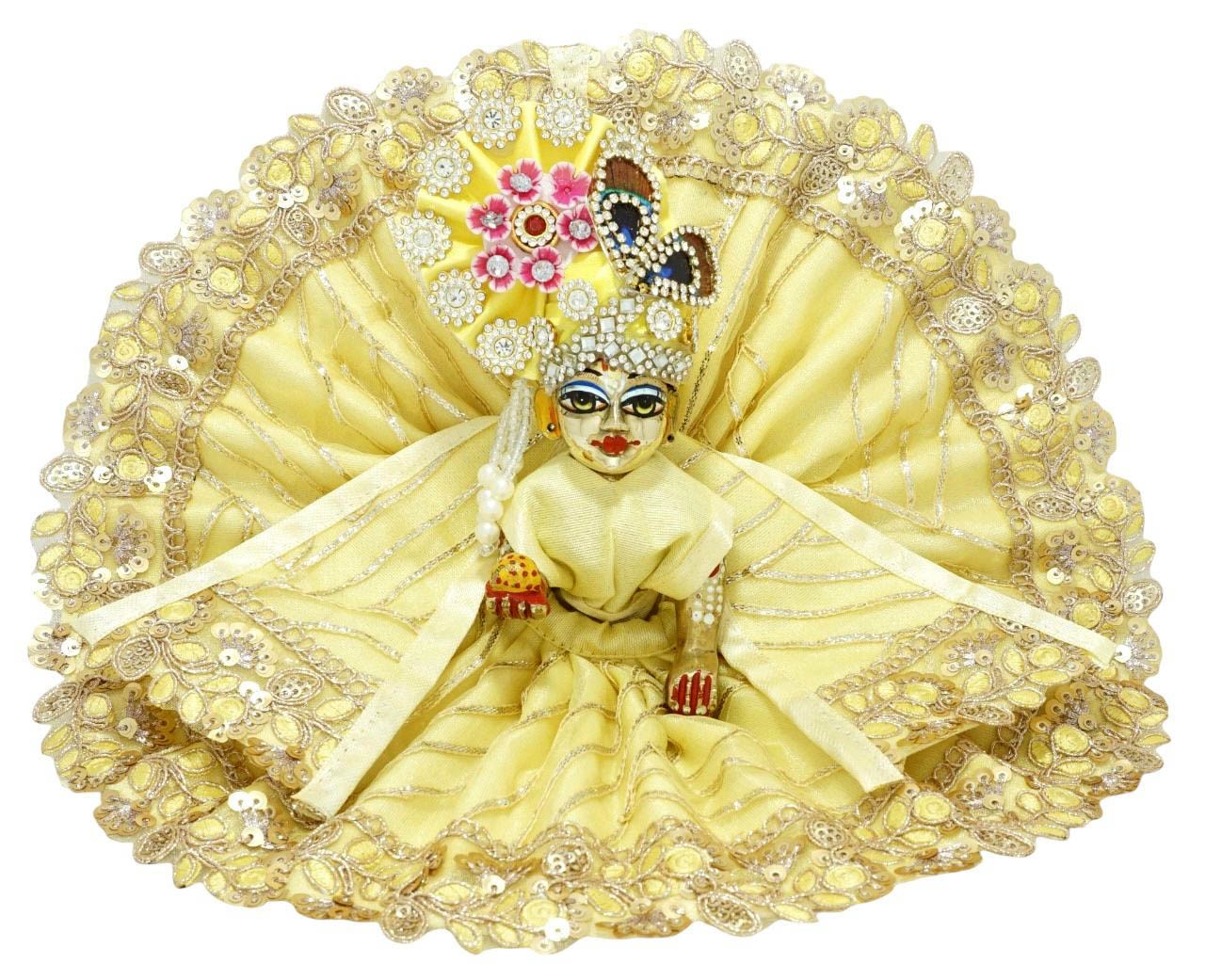 Yellow Golden Embroidery Lace Work Laddu Gopal Dress