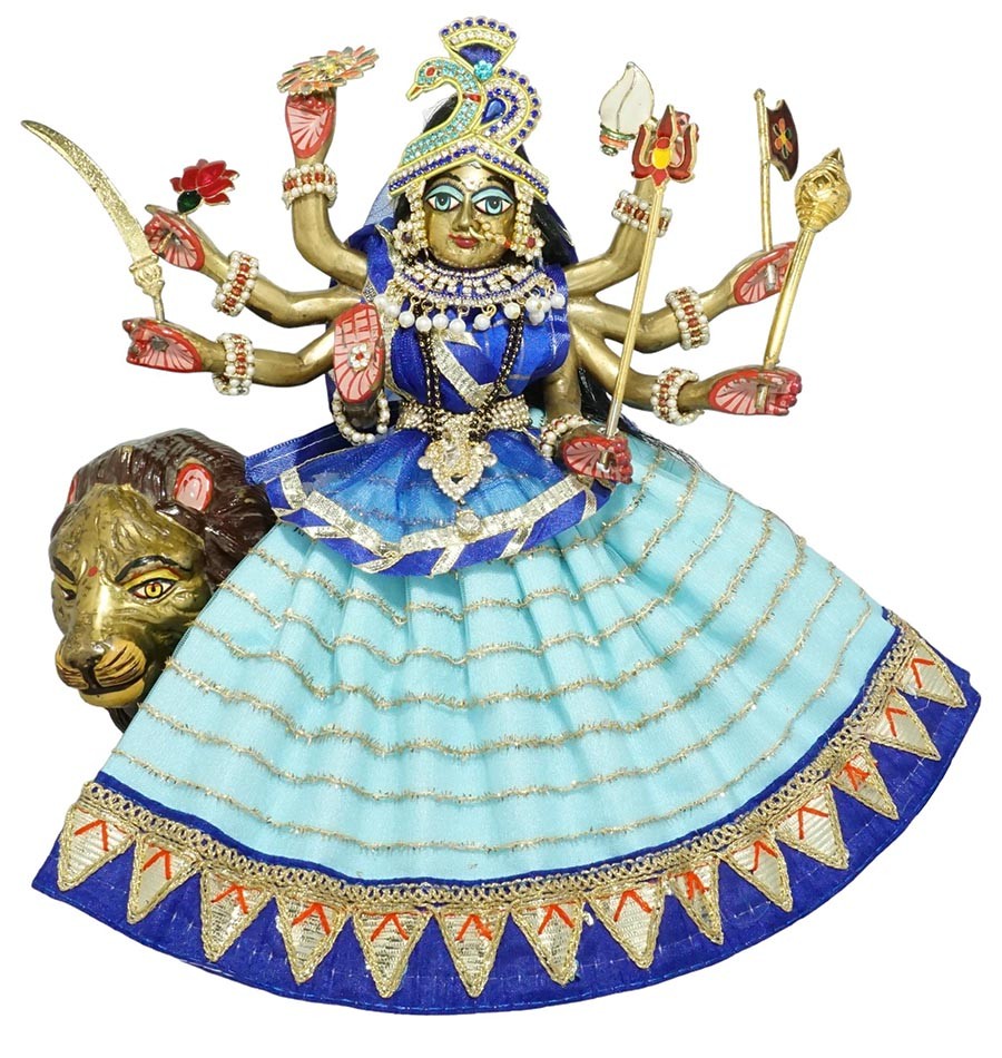 Blue Sequins Embroidery Lace Work Durga Ji Dress main image 1