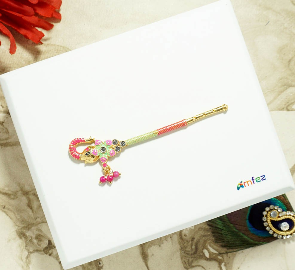 Beautiful Pink Stone Pearl Beads Flute ( 3 Inch )