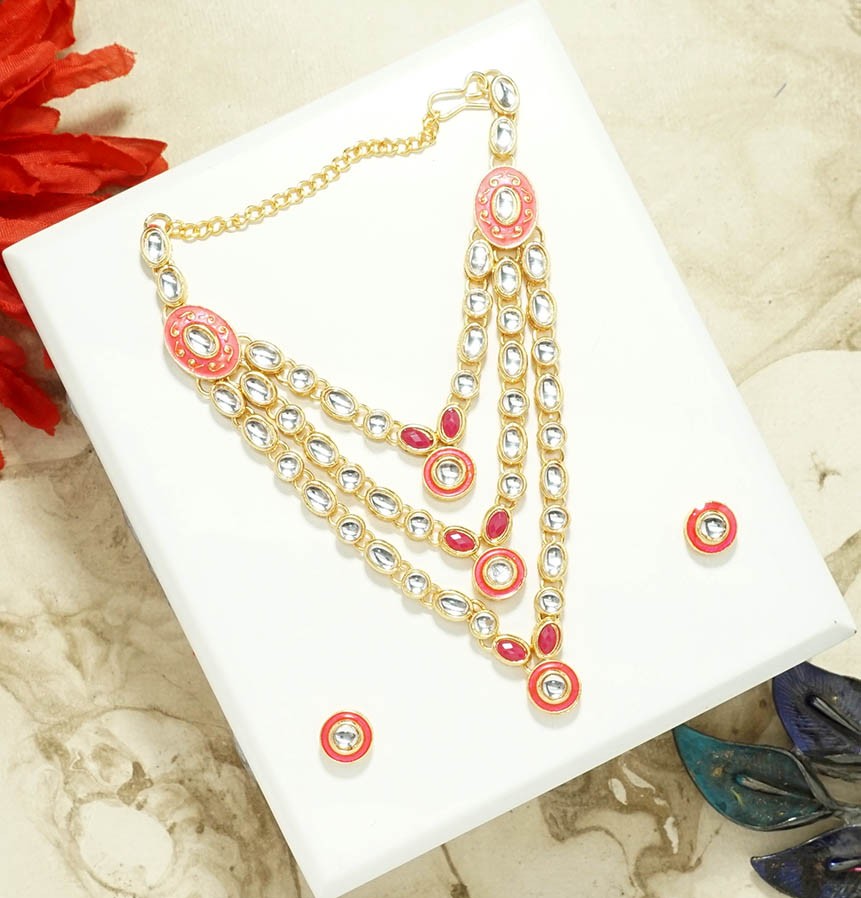 Pink Heavy Stone Work Beads Mala ( 4 Inch )