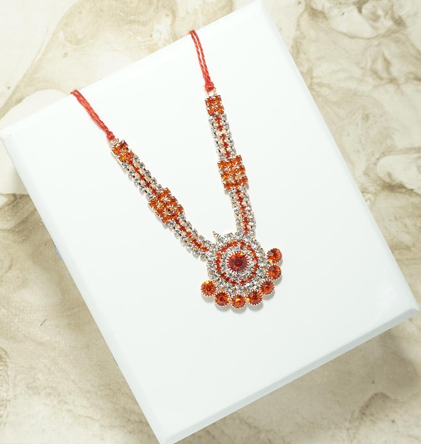 Orange Stone Work Necklace/ Mala ( 3 Inch )