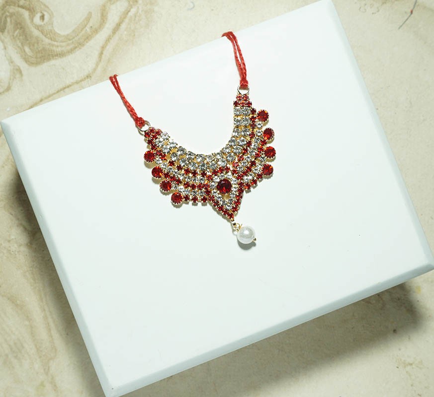 Red & White Stone Work Necklace