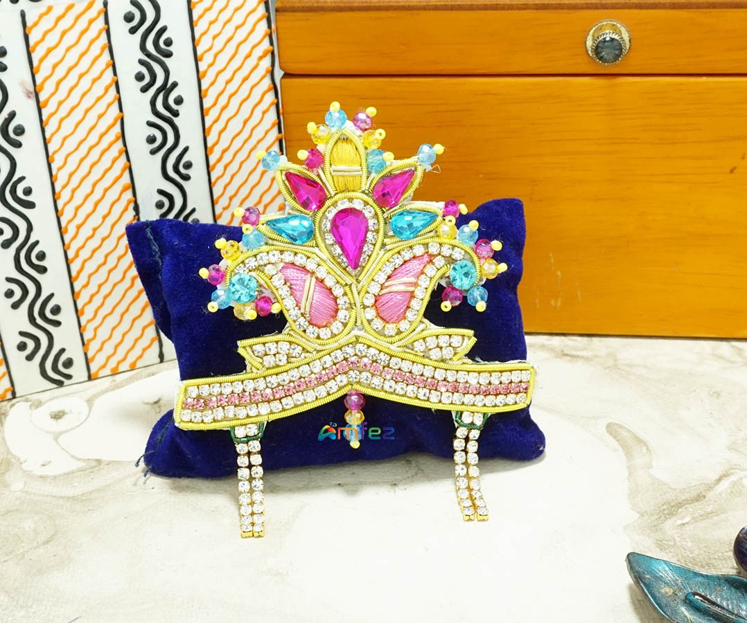 Amfez Pink Yellow Handwork Zardozi Mukut