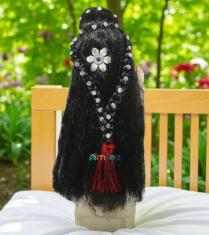 Black Heavy Stone Work Straight Hair for Goddess