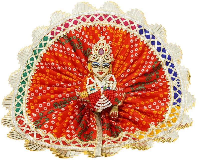 Laddu Gopal Red Chundari Printed Gota Lace Work Dress