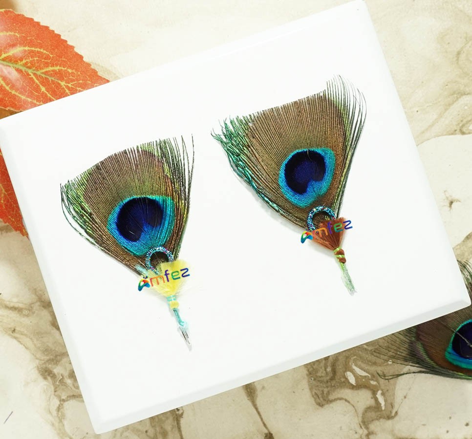 Pack of Two Beautiful Peacock Feather Work Kalangi ( Height : 2 Inch )