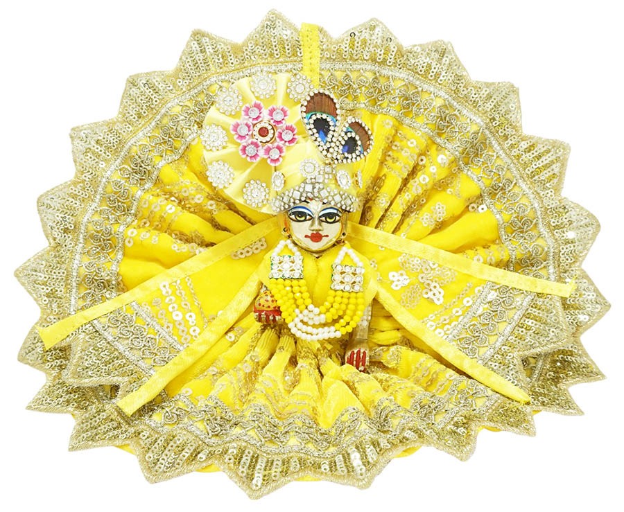 Laddu Gopal Yellow Shaneel Lace Work 3-Piece Dress