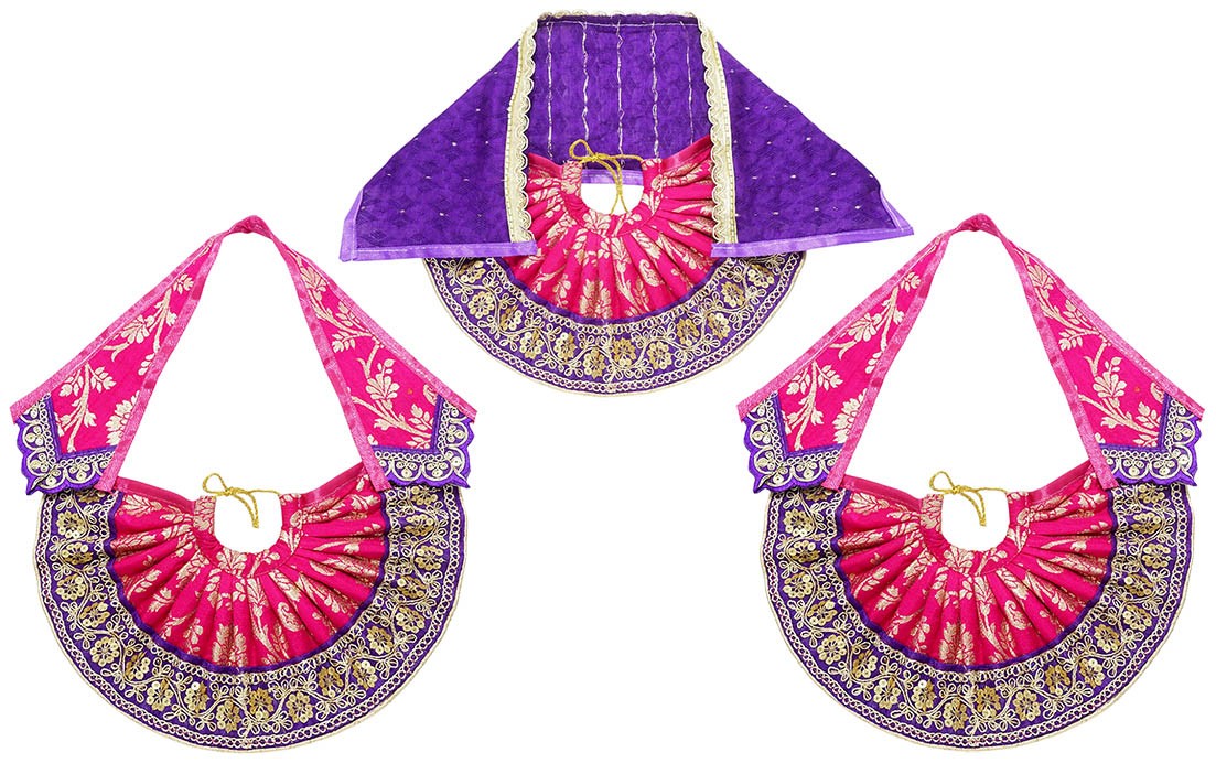 Beautiful Rani Purple Embroidery Lace Work Jagannath Ji Dress