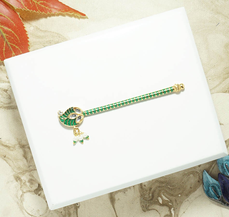 Green Meena Stone Work Flute ( 3 Inch )