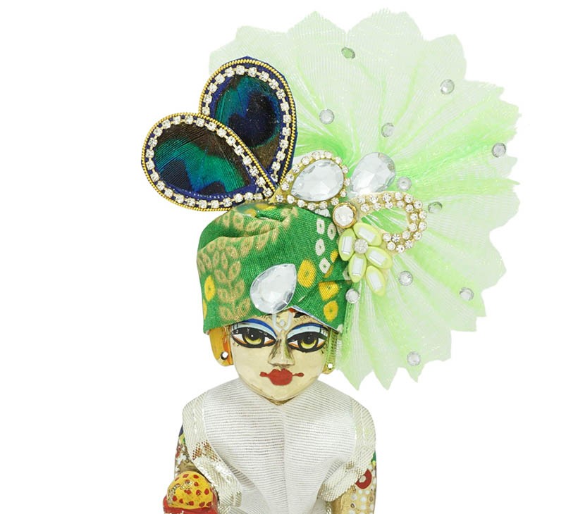 Laddu Gopal Green Frill Stone Patch Work Pugdi