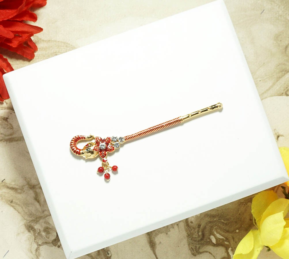 Red Meena Stone Work Flute ( 3 Inch )