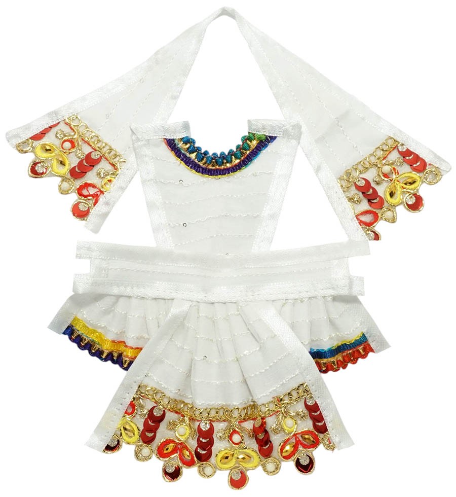 Hanuman Ji Red & White Embroidery Lace Work Dress