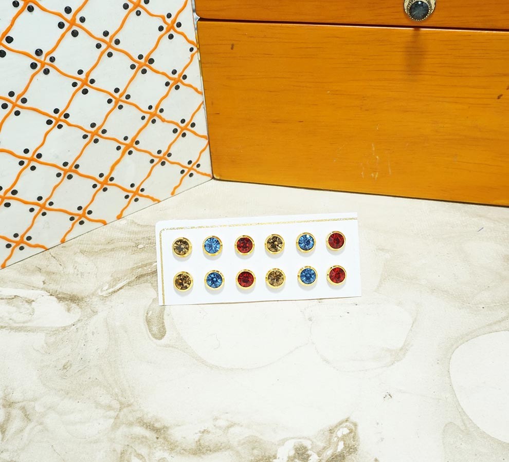 A Pair of Six Colorful Multi Stone Ear Rings