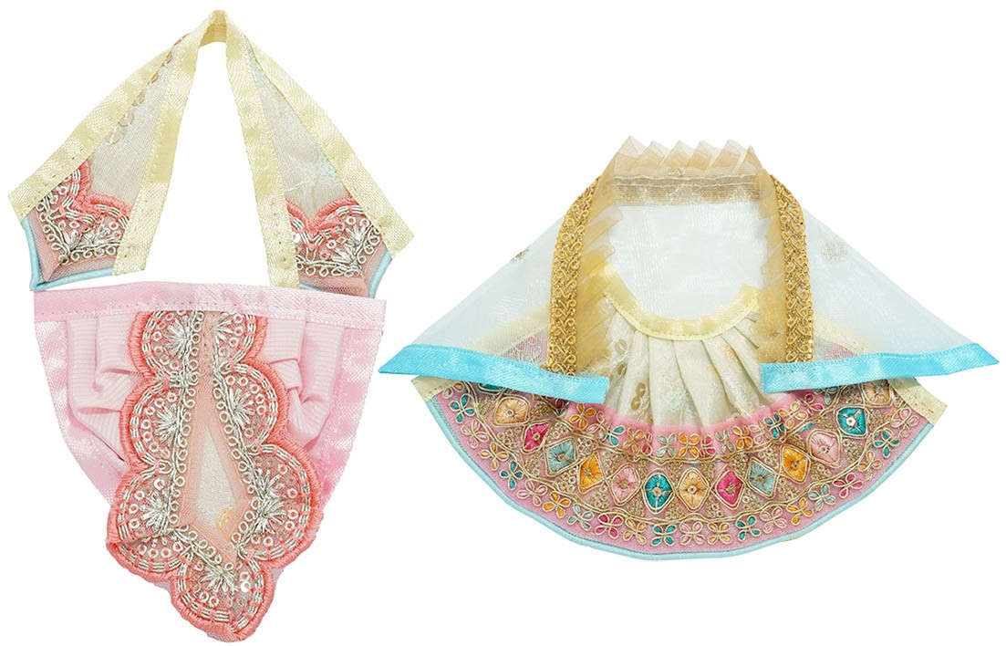 Designer Cream Pink Embroidery Lace Work Laxmi Ganesh Dress