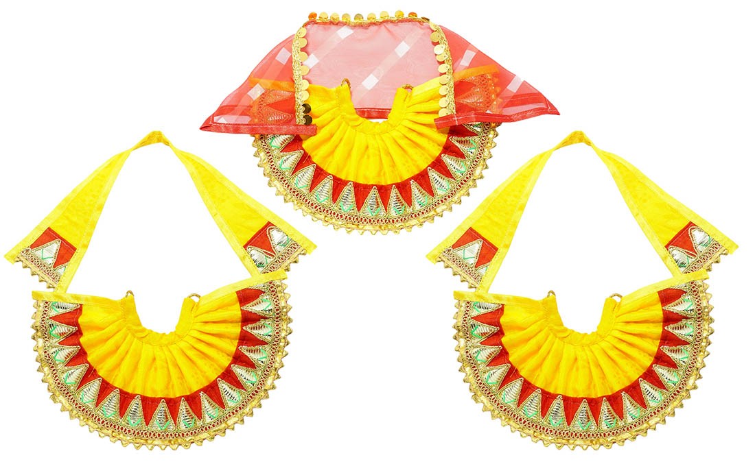 Jagannath Ji Yellow Red Gota Lace Work Dress