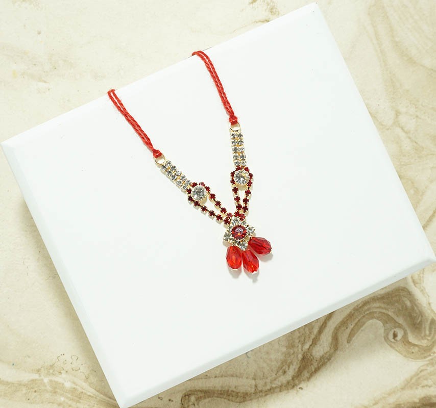 Red Stone Pearl Beads Mala/ Necklace ( 2 Inch )
