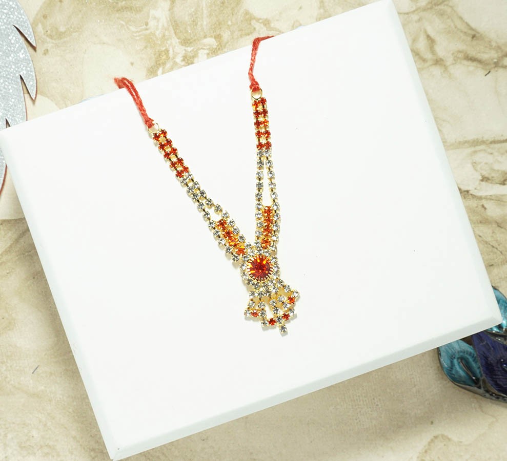 Red/ Orange Stone Work Mala ( 2.5 Inch )