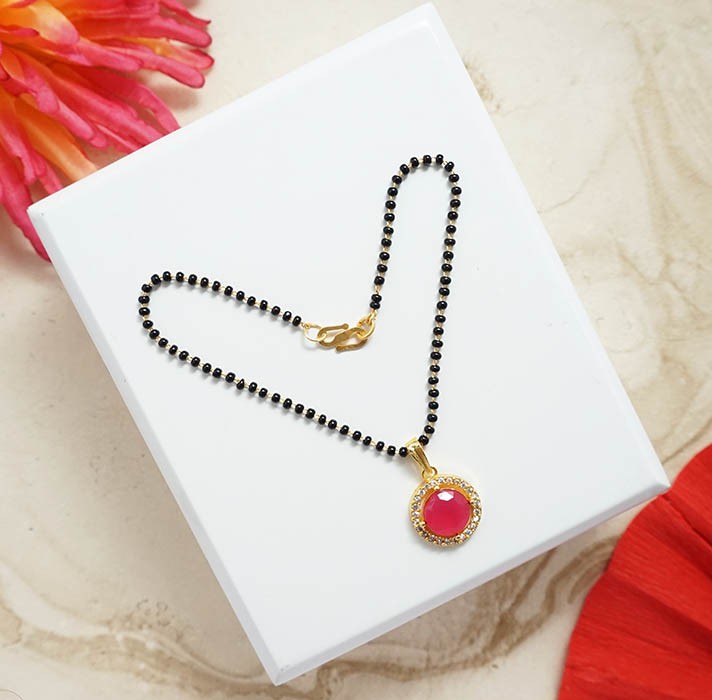 Red AD Stone Mangalsutra (Height 4 Inch)