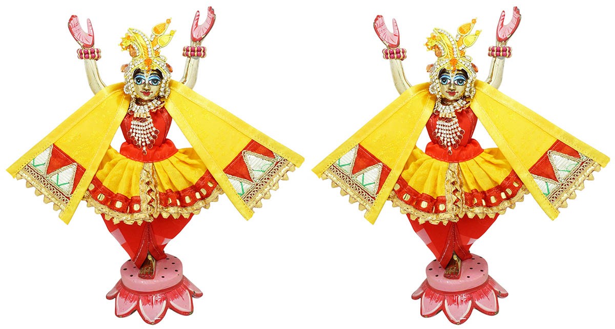 Gaur Nitai Yellow Red Gota Lace Work Designer Dress